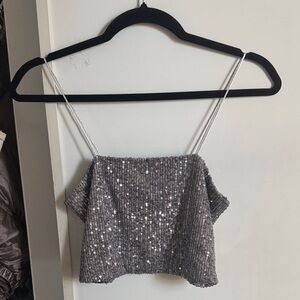 By Together Silver Sequin Crop Tank Top